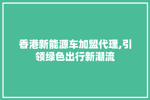 香港新能源车加盟代理,引领绿色出行新潮流
