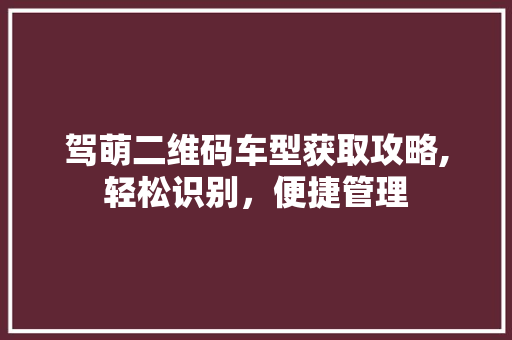 驾萌二维码车型获取攻略,轻松识别，便捷管理