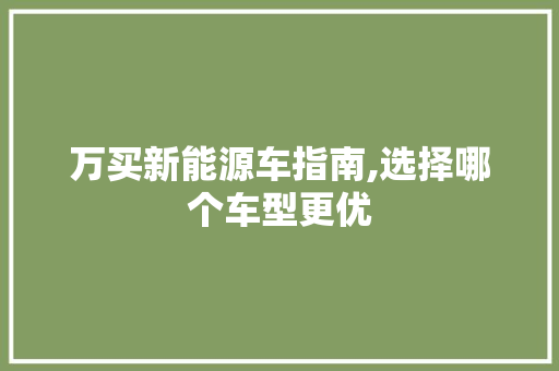 万买新能源车指南,选择哪个车型更优