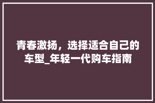 青春激扬，选择适合自己的车型_年轻一代购车指南 车载导航