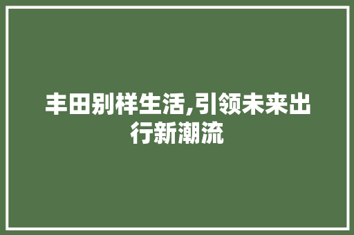 丰田别样生活,引领未来出行新潮流