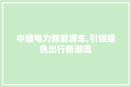 中建电力新能源车,引领绿色出行新潮流