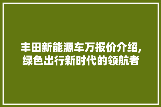 丰田新能源车万报价介绍,绿色出行新时代的领航者
