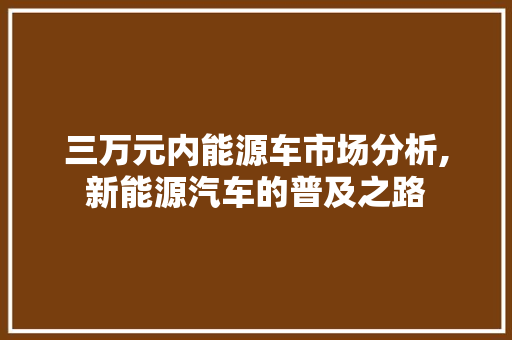 三万元内能源车市场分析,新能源汽车的普及之路