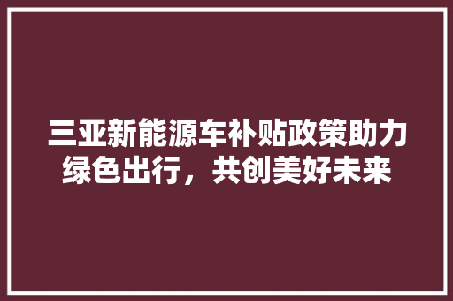 三亚新能源车补贴政策助力绿色出行，共创美好未来