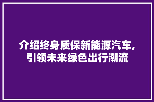介绍终身质保新能源汽车,引领未来绿色出行潮流