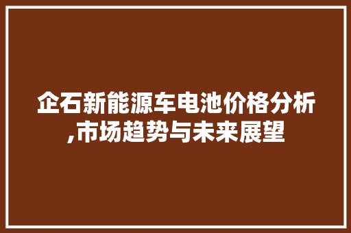 企石新能源车电池价格分析,市场趋势与未来展望