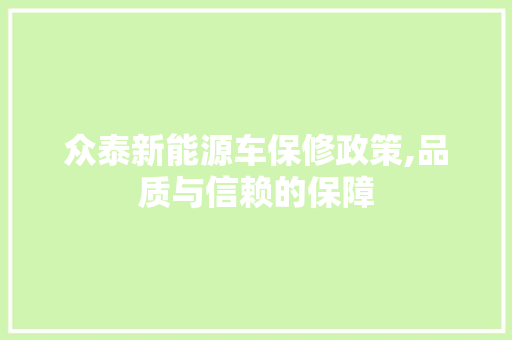 众泰新能源车保修政策,品质与信赖的保障