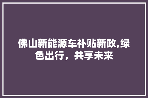 佛山新能源车补贴新政,绿色出行，共享未来