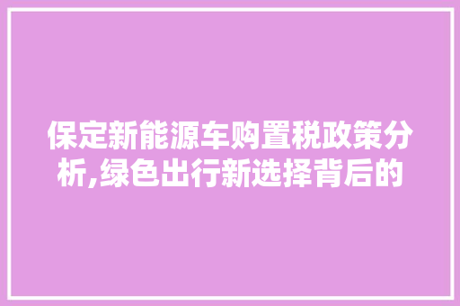 保定新能源车购置税政策分析,绿色出行新选择背后的经济考量
