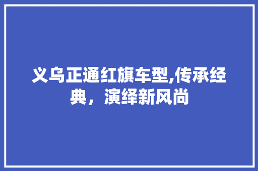 义乌正通红旗车型,传承经典，演绎新风尚