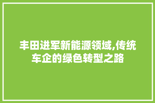 丰田进军新能源领域,传统车企的绿色转型之路