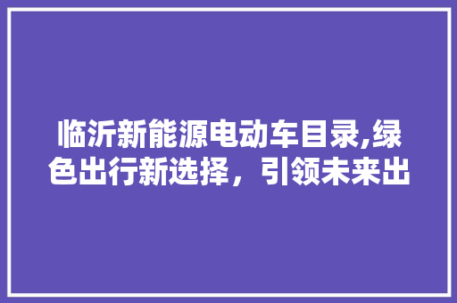 临沂新能源电动车目录,绿色出行新选择，引领未来出行潮流