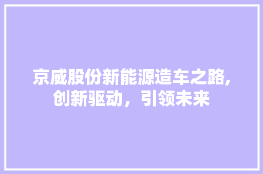 京威股份新能源造车之路,创新驱动，引领未来