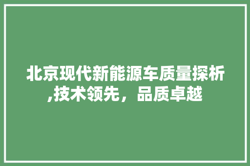 北京现代新能源车质量探析,技术领先，品质卓越