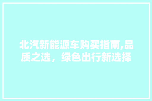 北汽新能源车购买指南,品质之选，绿色出行新选择 汽车配件