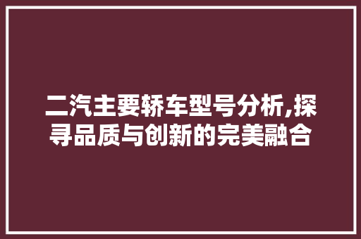 二汽主要轿车型号分析,探寻品质与创新的完美融合