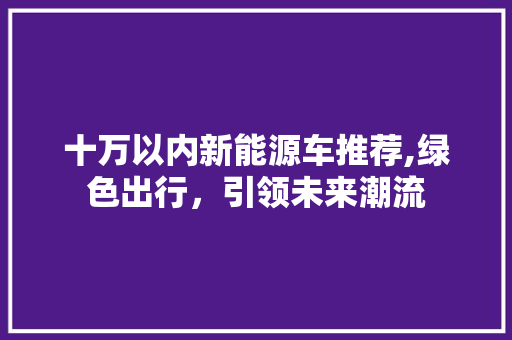 十万以内新能源车推荐,绿色出行，引领未来潮流