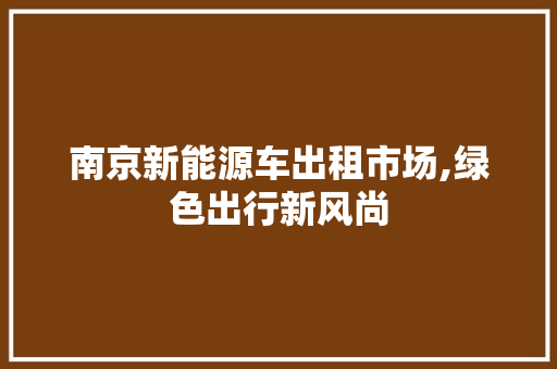 南京新能源车出租市场,绿色出行新风尚