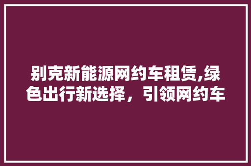别克新能源网约车租赁,绿色出行新选择，引领网约车行业可持续发展