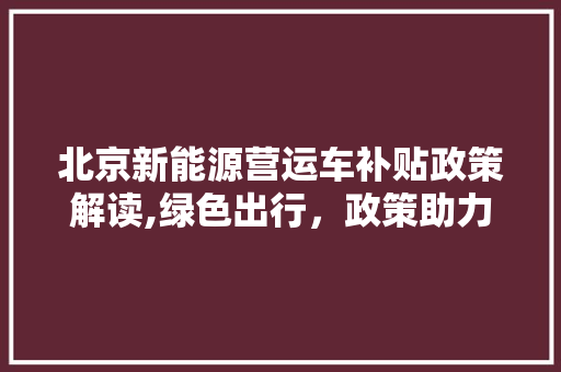 北京新能源营运车补贴政策解读,绿色出行，政策助力