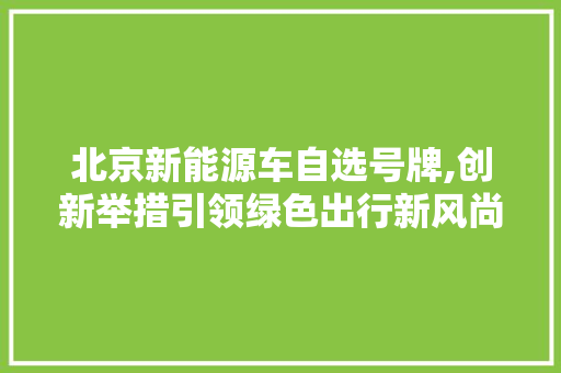 北京新能源车自选号牌,创新举措引领绿色出行新风尚