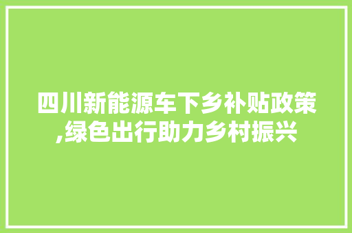 四川新能源车下乡补贴政策,绿色出行助力乡村振兴