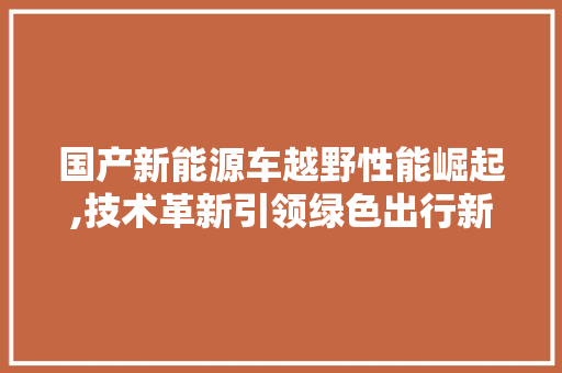 国产新能源车越野性能崛起,技术革新引领绿色出行新时代
