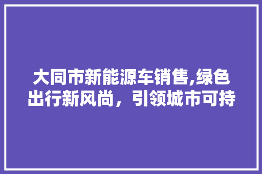 大同市新能源车销售,绿色出行新风尚，引领城市可持续发展