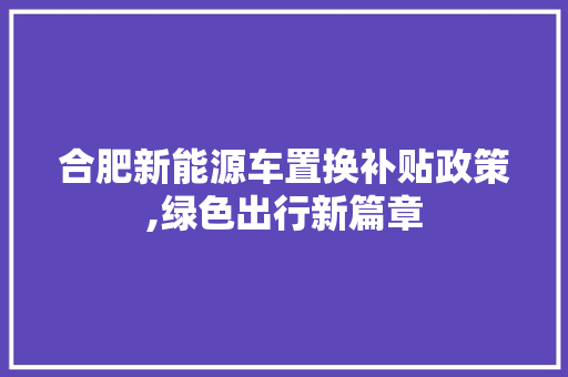 合肥新能源车置换补贴政策,绿色出行新篇章