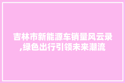 吉林市新能源车销量风云录,绿色出行引领未来潮流 汽车配件