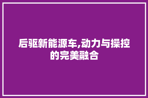 后驱新能源车,动力与操控的完美融合