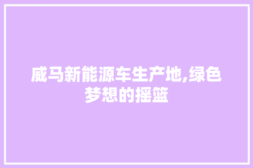 威马新能源车生产地,绿色梦想的摇篮