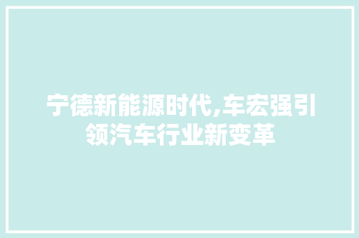 宁德新能源时代,车宏强引领汽车行业新变革