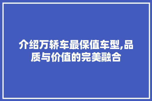 介绍万轿车最保值车型,品质与价值的完美融合