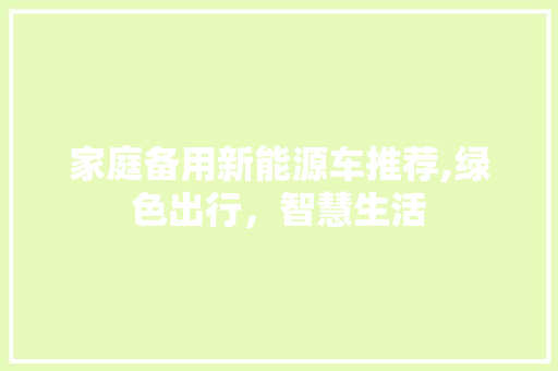 家庭备用新能源车推荐,绿色出行，智慧生活