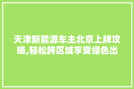 天津新能源车主北京上牌攻略,轻松跨区域享受绿色出行