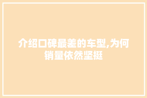 介绍口碑最差的车型,为何销量依然坚挺