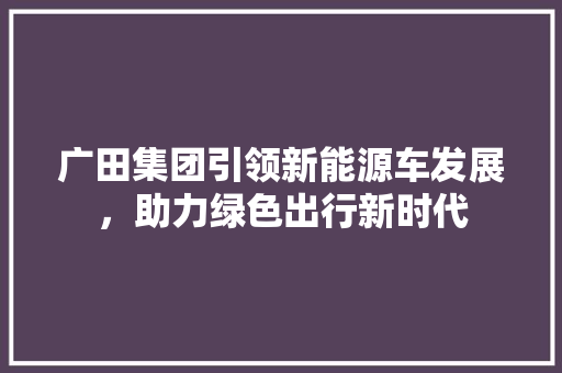 广田集团引领新能源车发展，助力绿色出行新时代