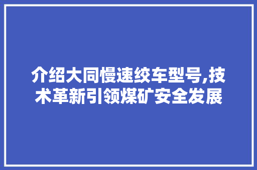 介绍大同慢速绞车型号,技术革新引领煤矿安全发展