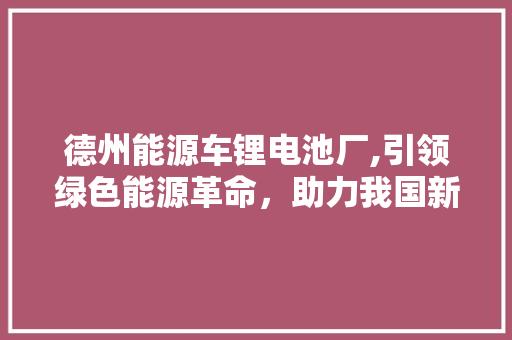 德州能源车锂电池厂,引领绿色能源革命，助力我国新能源汽车产业腾飞