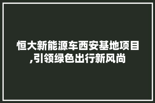 恒大新能源车西安基地项目,引领绿色出行新风尚