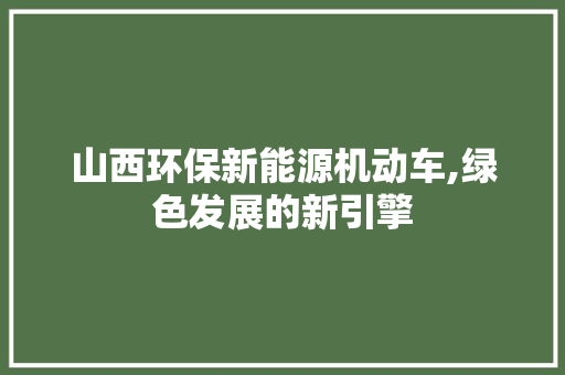 山西环保新能源机动车,绿色发展的新引擎