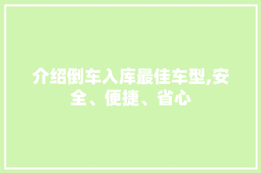 介绍倒车入库最佳车型,安全、便捷、省心