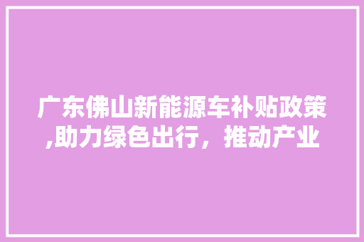 广东佛山新能源车补贴政策,助力绿色出行，推动产业升级