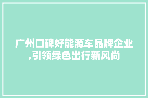 广州口碑好能源车品牌企业,引领绿色出行新风尚