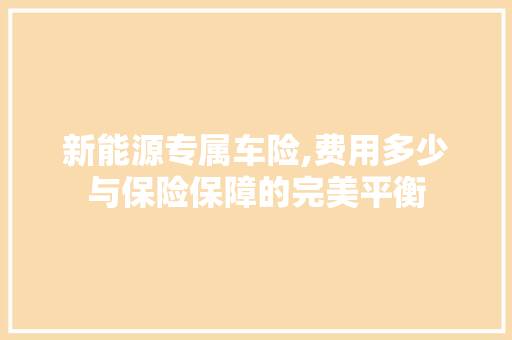 新能源专属车险,费用多少与保险保障的完美平衡