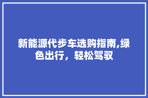 新能源代步车选购指南,绿色出行，轻松驾驭
