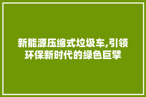 新能源压缩式垃圾车,引领环保新时代的绿色巨擘