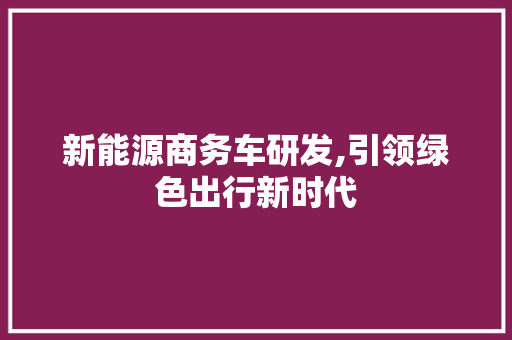 新能源商务车研发,引领绿色出行新时代